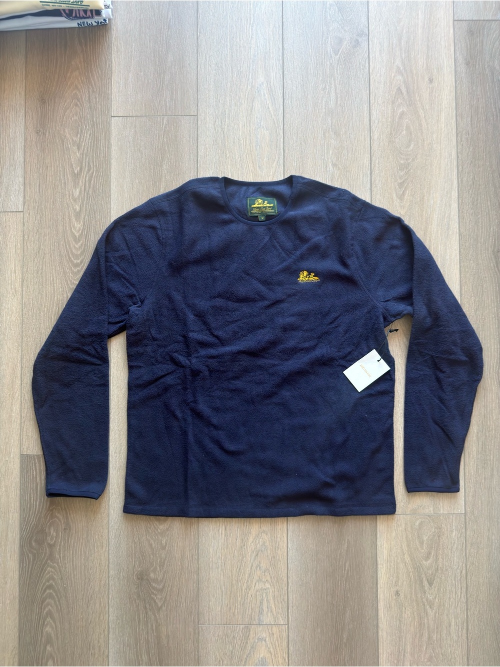 Aime Leon Dore Navy Crewneck Sweatshirt with Yellow Chest Logo